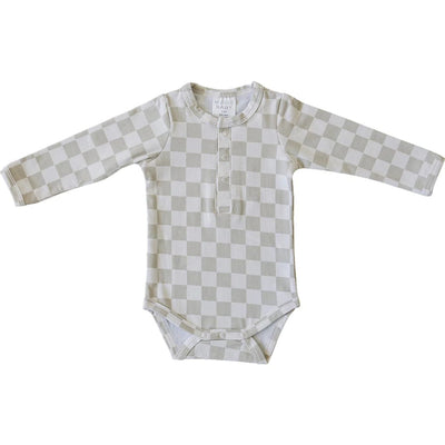 baby Luca Elle Baby & Toddler Taupe Checkered Snap Long Sleeve Bodysuit for sale from kelowna BC Canada