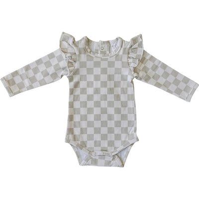 baby Luca Elle Baby & Toddler Taupe Ruffle Printed Bodysuit for sale from kelowna BC Canada