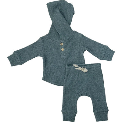 baby Luca Elle Boutique Charcoal Waffle Hooded Two-piece Set for sale from kelowna BC Canada