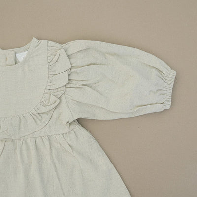 baby Luca Elle Dress Oatmeal Linen Dress With Bloomers for sale from kelowna BC Canada