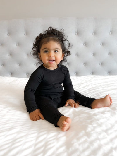 baby Luca Elle Romper The "Jet" Black Bamboo Romper for sale from kelowna BC Canada